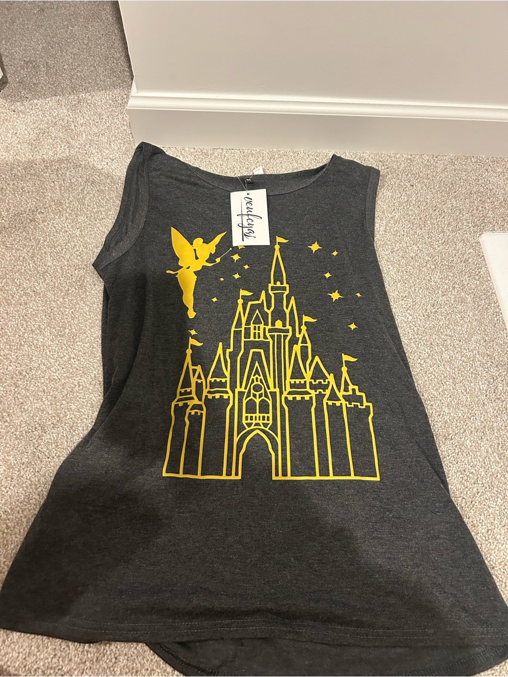 Charcoal Kids Castle Graphic Tank Top with Yellow Print